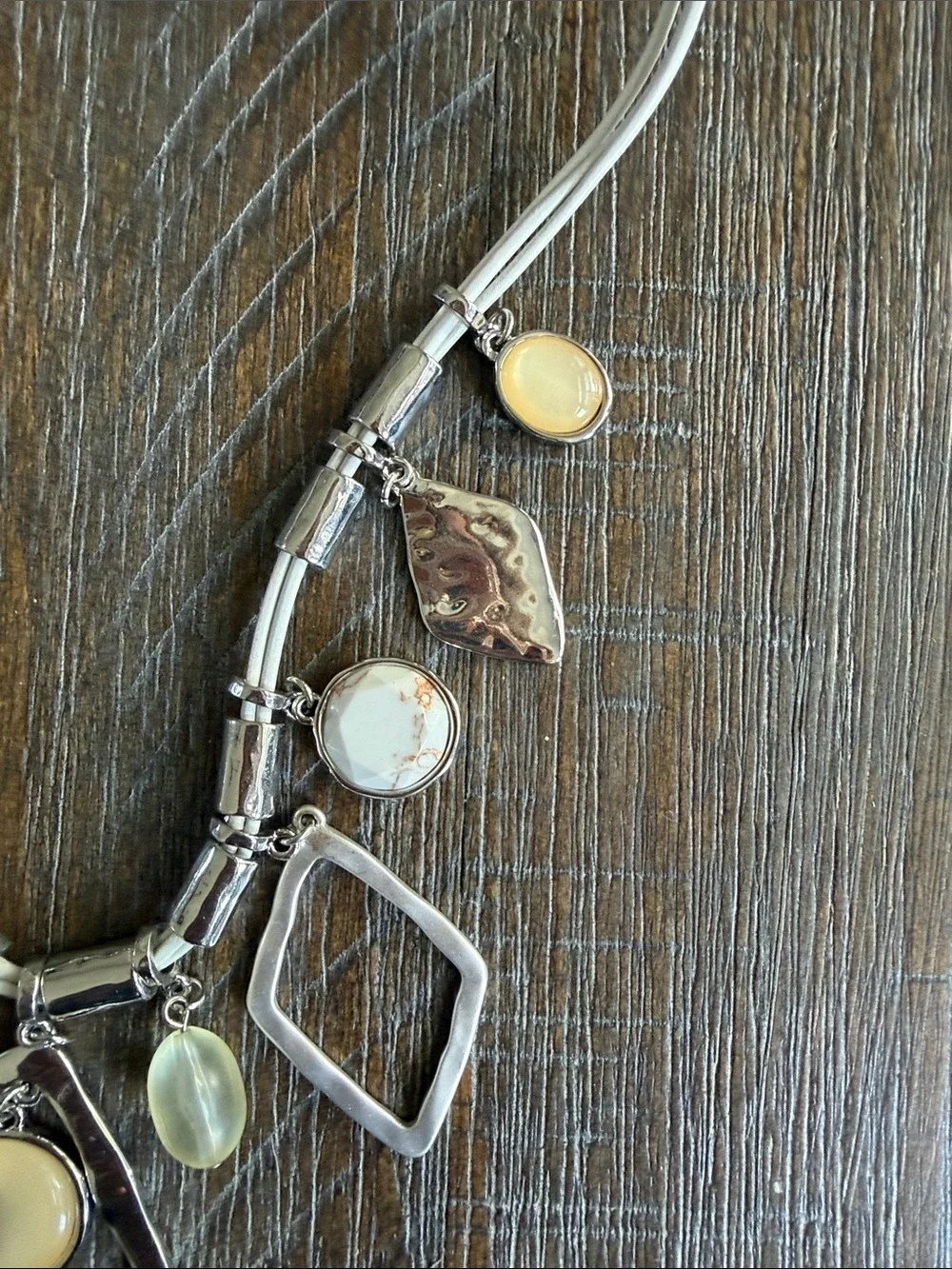 Chico's Silver and Cream Multi-Dangle Statement Necklace 16